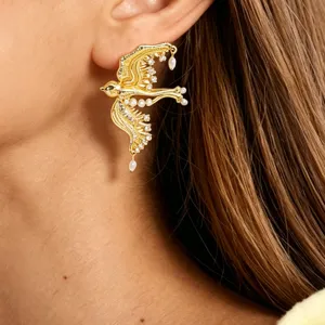 Französische Vintage Vogel Friedenstaube Sonne Mond Tropfenohrringe Zinklegierung Strass Künstliche Perle Elegante Damen Schmuck