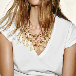 Dopamine claw chain natural stone tassel pendant necklace trendy chic clavicle chain