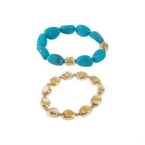 Set di bracciali con pietra irregolare e perle d'oro, gioielli di modo retro eleganti per donne.
