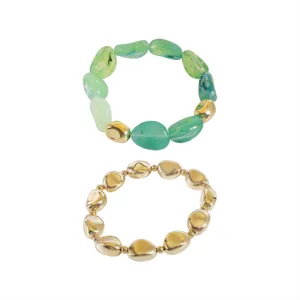 Set di due bracciali con perline irregolari in acrilico e metallo, gioielli retrò.