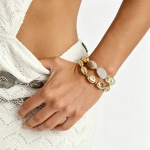 Bracciale con perline irregolari multistrato retrò da donna, gioielli in metallo e acrilico.