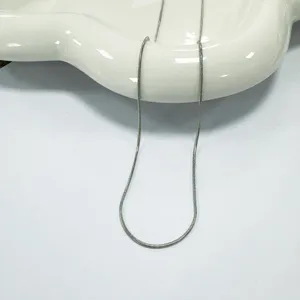 Detailweergave van zilveren roestvrijstalen slangketting, minimalistische titanium halsketting.
