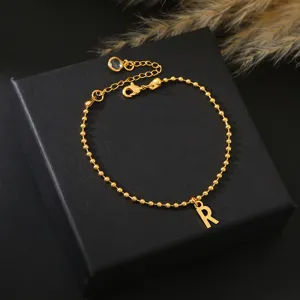 Dames 18K Goud Verguld Titanium Staal Kralenketting Armband Initiaal Letter Hanger Hart Strass Verstelbare Sieraden Armband