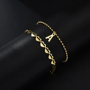 Dubbellaagse gouden kleur letter A armband chique hart schakelketting dames sieraden