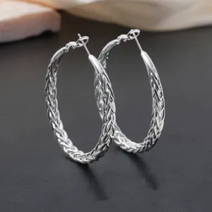 Zilveren gevlochten oorbellen, minimalistische grote metalen cirkel oorbellen voor dames.