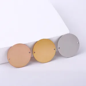 Stainless steel dual-hole round blank tags for DIY jewelry engraving and crafts accessories.