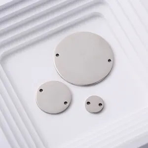 Stainless steel blank double hole round metal tags charms for DIY jewelry making 3 sizes
