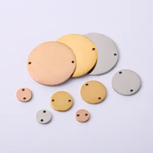 Stainless steel double hole round blank tags DIY jewelry charms multi size smooth metal discs