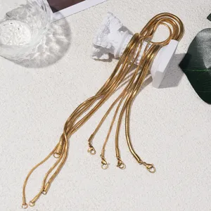 Gedetailleerd overzicht van de gouden roestvrijstalen ronde slangketting, fijne textuur.