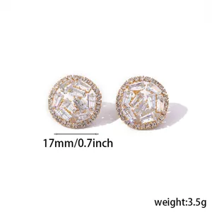 Ronde koperen zirkonia oorknopjes, 17mm groot, 3.5g gewicht, sprankelende luxe sieraden.