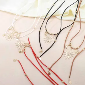 Collar con cordón de ante colgante sol luna estilo bohemio vacaciones moda joyería