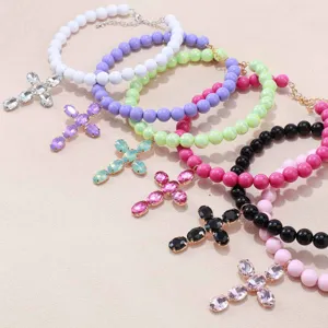 Collana girocollo con perline colorate croce cristallo gioielli Y2K per le donne