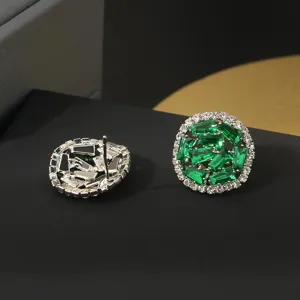 Koperen inleg groene zirkoon oorknopjes glanzende ronde oorbellen voor dames elegante sieraden