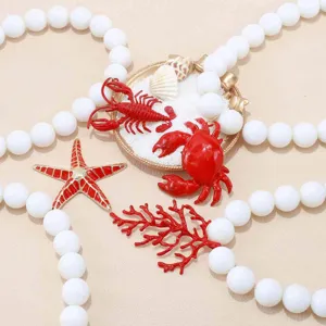 Collana con ciondolo aragosta granchio stella marina corallo smalto rosso stile spiaggia