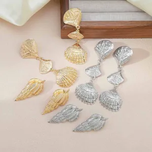 Chic summer beach ocean style shell conch long drop earrings gold silver fashion jewelry.
