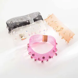 Fashion rhinestone mesh choker necklace with magnetic clasp, sparkling crystal party jewelry.