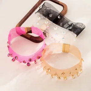 Mesh rhinestone choker necklace with magnetic clasp, sparkling crystal pendants for women.