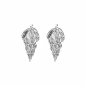 Silver shell conch earrings detailed view showcasing unique beach ocean natural style design.