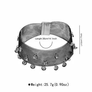 Black mesh rhinestone choker necklace with magnetic clasp and crystal pendants for women