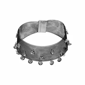 Black mesh choker necklace with magnetic clasp and sparkling crystal pendant charms for women.