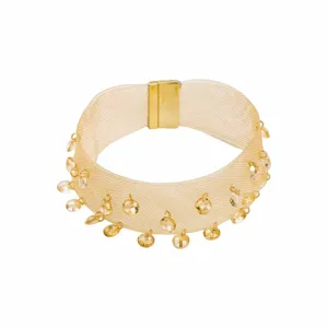 Gold mesh choker necklace with crystal pendants and magnetic clasp for women fashion style.