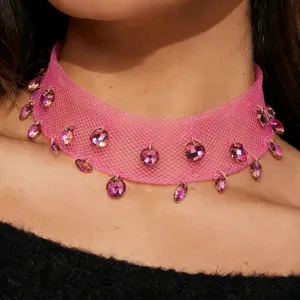 Exaggerated Alloy Rhinestone Pendant Choker Necklace Mesh Full Drill Magnetic Clasp Punk Bohemian Necklace For Women Jewelry Gift