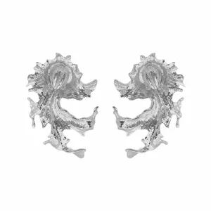 Silver irregular fluid design stud earrings for women, unique minimalist chic metallic jewelry.