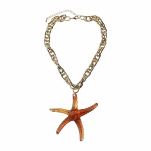 Fashion resin starfish pendant necklace with gold chunky chain for beach holiday vacation style.