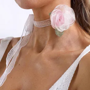 Zoete Mesh Lint Bloem Choker Halsketting Elegante Kant Bruids Bruidsmeisje Bruiloft Pols Bloem Romantische Feeën Sieraden