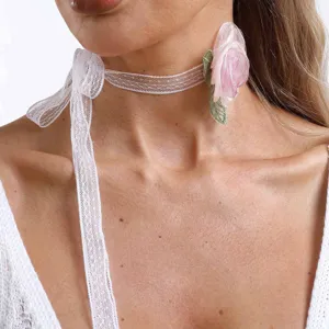 Zachte kanten lint bloem choker ketting voor vrouwen bruiloft bruid feest mode sieraden accessoire.