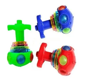 Colorful UFO spinning top toy with flashing lights and launcher, great kids gift.