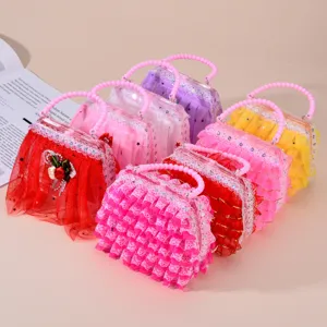 Bambini giocattolo borsa luminosa carino pizzo perle manico principessa festa regalo borsa