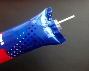 Inflatable cheering stick detail, blue and red cheering pom pom balloon for sports events.