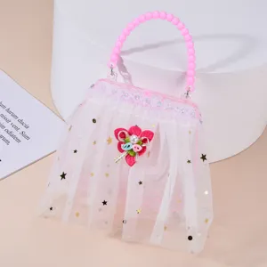 Borsa a mano luminosa per bambini fatta a mano borsa rosa carina in tulle con stelle lucide