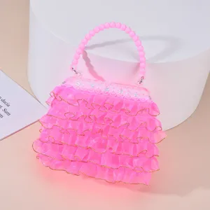 Borsa a mano giocattolo in rete rosa per bambine, design luminoso per divertirsi.