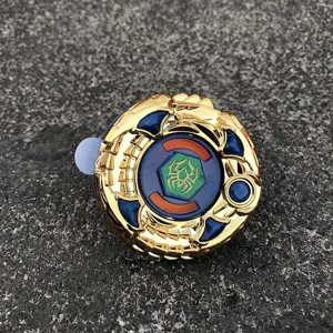 Metal battle top toy with gold and blue alloy design and glowing features for kids battles.