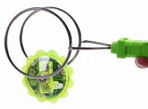 Magnetic gyro wheel toy with LED flashing lights and metal track for kids entertainment.