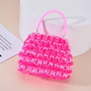 Borsa luminosa rosa giocattolo per bambini, design in pizzo fatto a mano, accessorio carino.