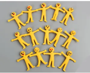 Mini gelb klebrig dehnbar Männchen Dekompression Spielzeug Set, flexible lustige Fidget Toys.