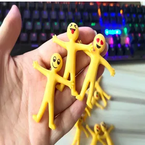 Detailansicht des gelben Stretch-Mannes, flexibles Silikon-Antistress-Spielzeug für Kinder.
