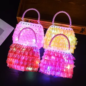 Borsa Luminosa per Bambini Ragazze Gioco di Ruolo Giocattolo Borsa con Perline Fai da Te Borsa da Principessa in Rete Luminosa Regalo Giocattolo per Bambini
