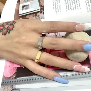 Minimalistische titanium staal ringen set goud zilver geometrisch rechthoek ins stijl