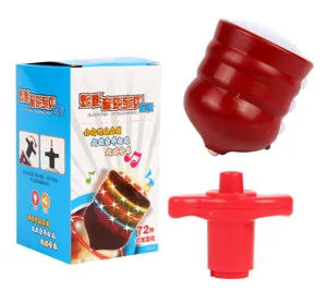 Electric spinning top toy detail showing colorful light and music features with launcher.