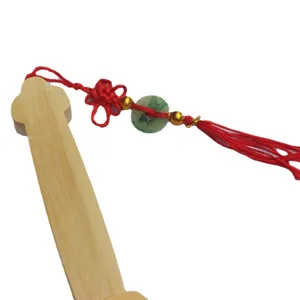 Children wooden toy sword bamboo traditional Chinese style red tassel weapon toy gift for kids