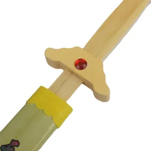 Children wooden toy sword bamboo traditional martial arts weapon with red gem decoration