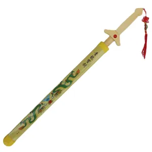 Children wooden toy sword with bamboo scabbard azure dragon design red tassel for boys