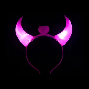 LED glowing devil horns headband, cute pink heart light up hair hoop for party festival props.