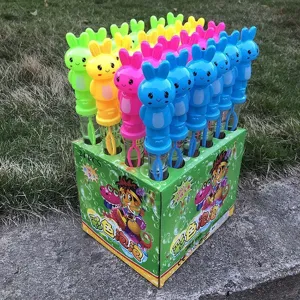 Colorful bubble wand set for kids outdoor toy, cute rabbit handle design with bubble solution.