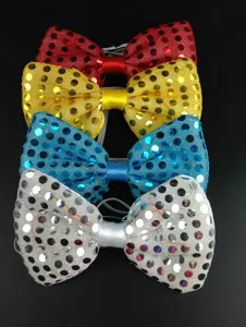 Colorful sequin bowties set, LED flashing party stage performance accessories detail view.