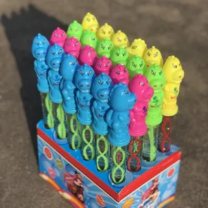 Kids cartoon dinosaur bubble wand set, colorful plastic bubble toys in display box for children.